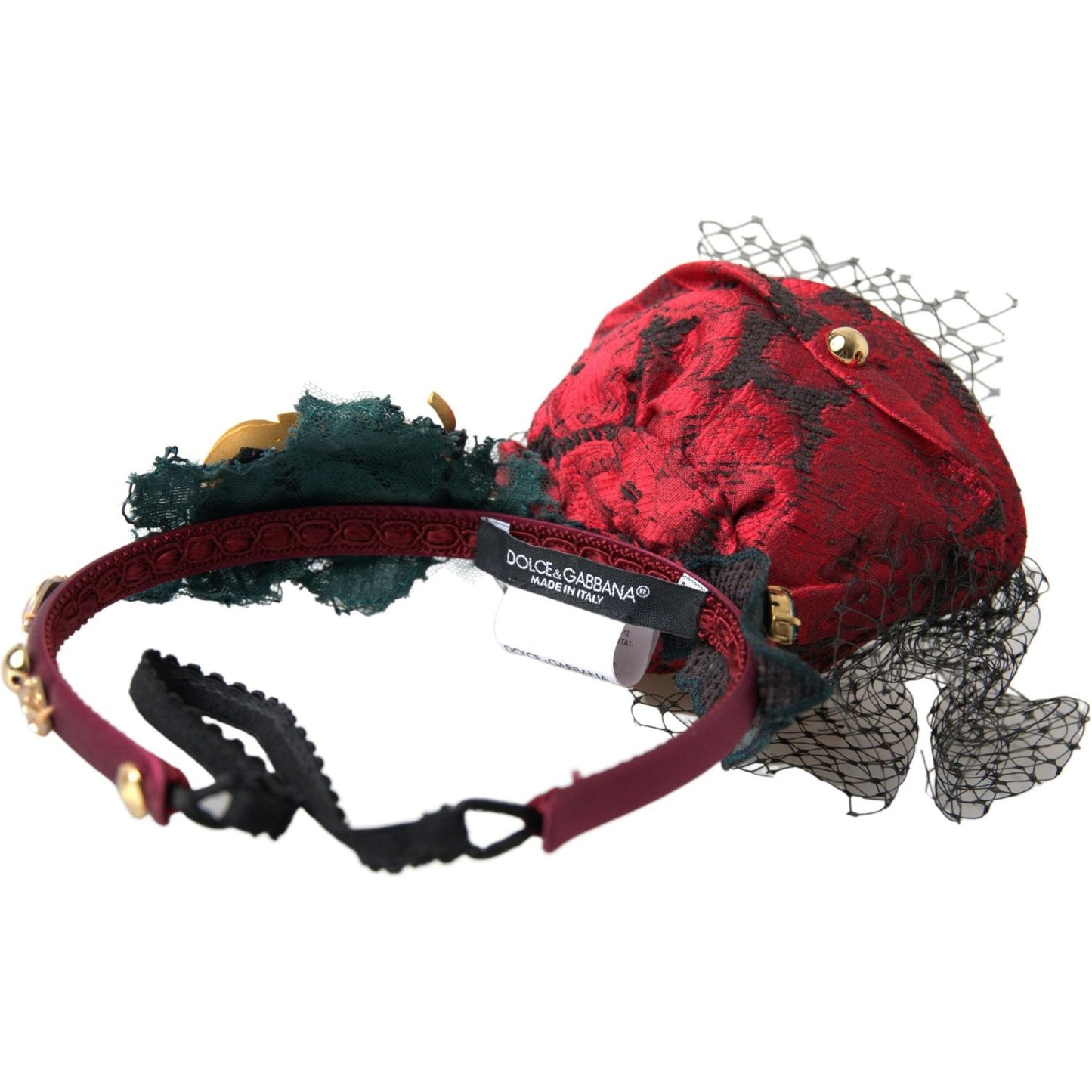 Dolce & Gabbana Red with multicolor Rose Silk Crystal Netted Logo Diadem Headband Dolce & Gabbana