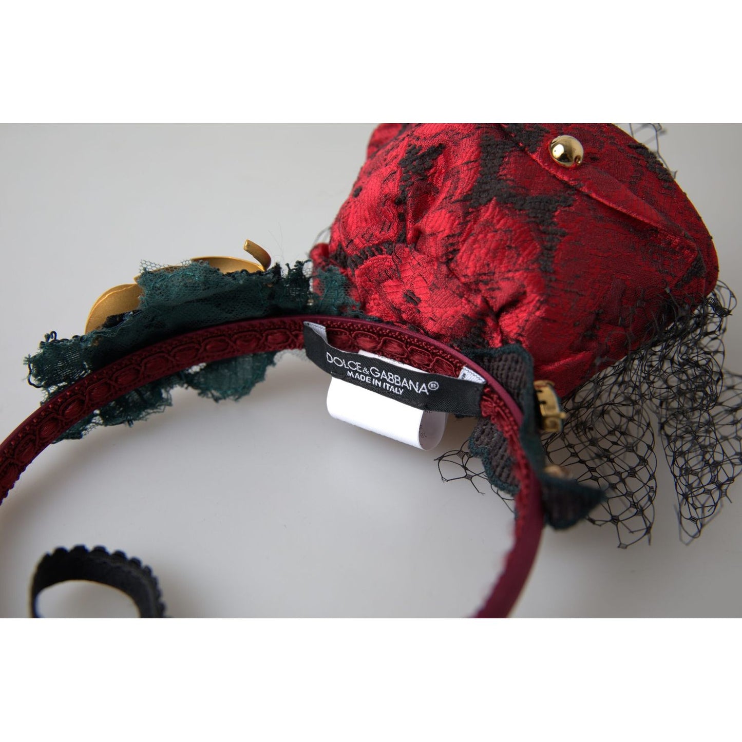 Dolce & Gabbana Red with multicolor Rose Silk Crystal Netted Logo Diadem Headband Dolce & Gabbana