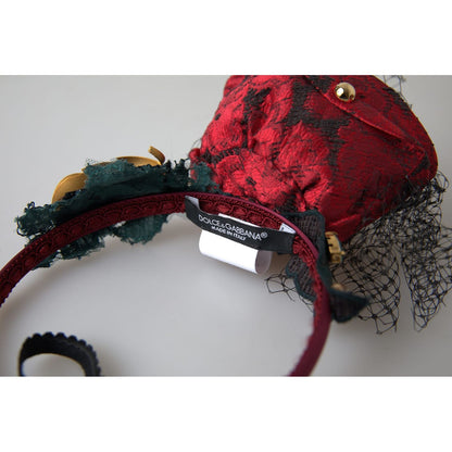 Dolce & Gabbana Red with multicolor Rose Silk Crystal Netted Logo Diadem Headband Dolce & Gabbana