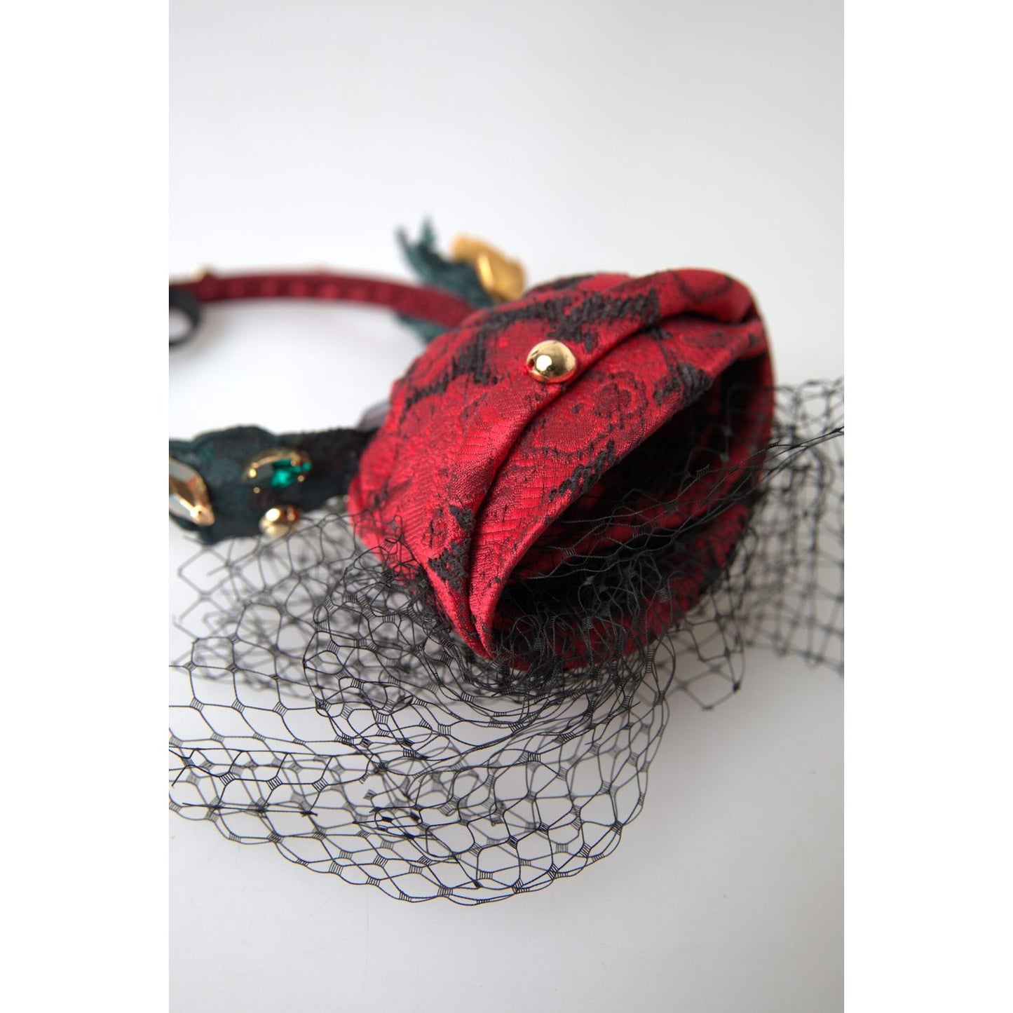 Dolce & Gabbana Red with multicolor Rose Silk Crystal Netted Logo Diadem Headband Dolce & Gabbana