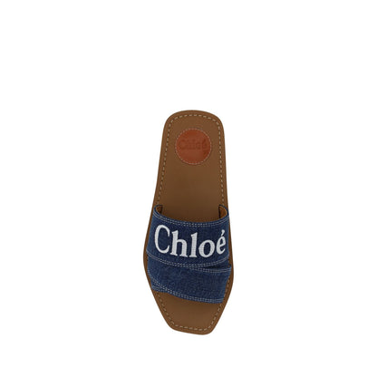Chloé Denim Blue Cotton Slides Woody Sandals