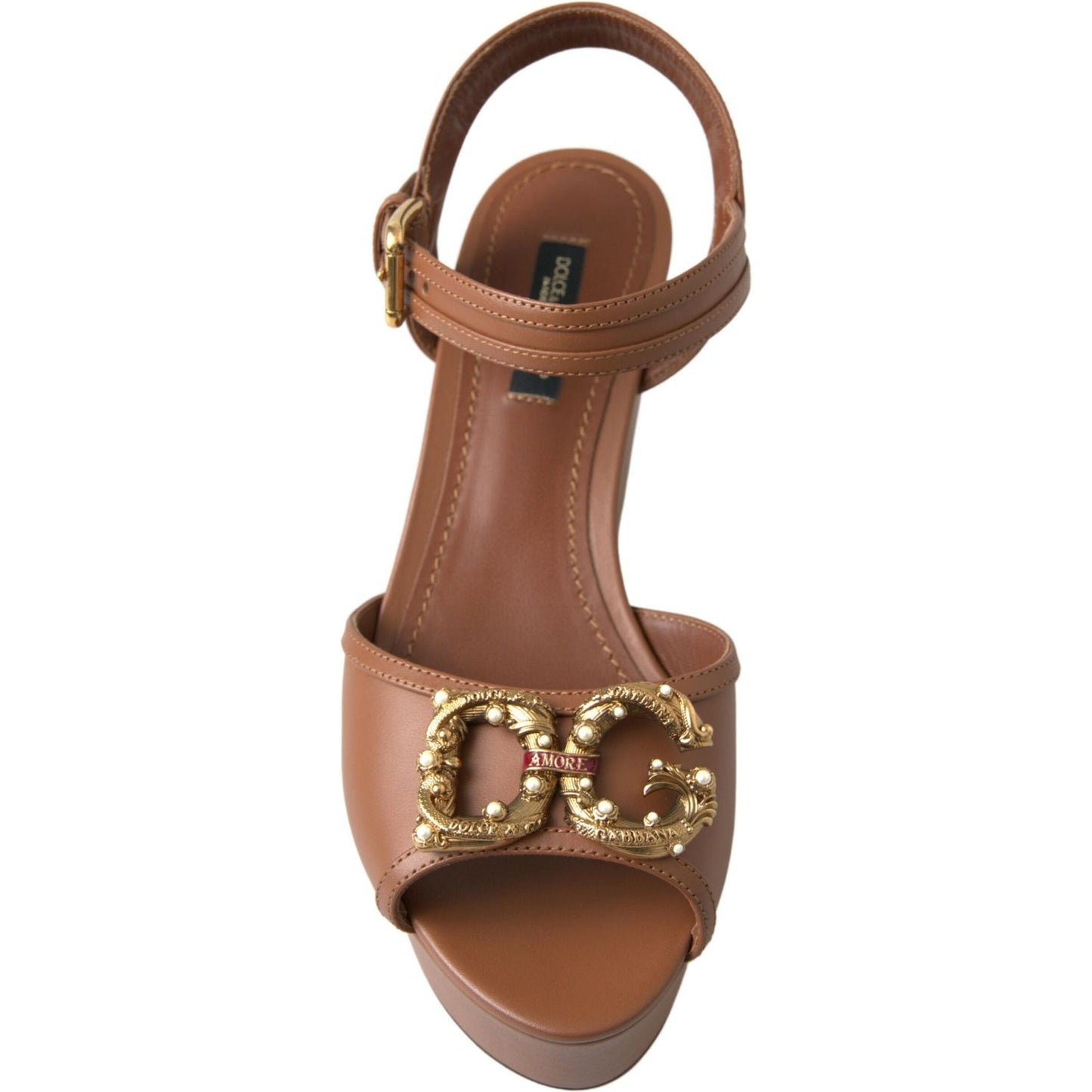 Dolce & Gabbana Chic Brown Leather Ankle Strap Wedges Dolce & Gabbana