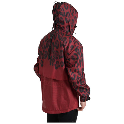 Dolce & Gabbana Red Leopard Hooded Rain Coat Jacket