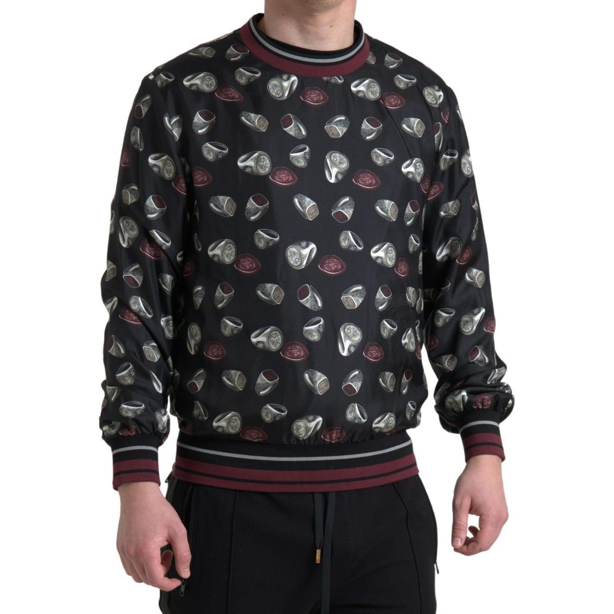 Dolce & Gabbana Black Ring Print Silk Crewneck Sweater