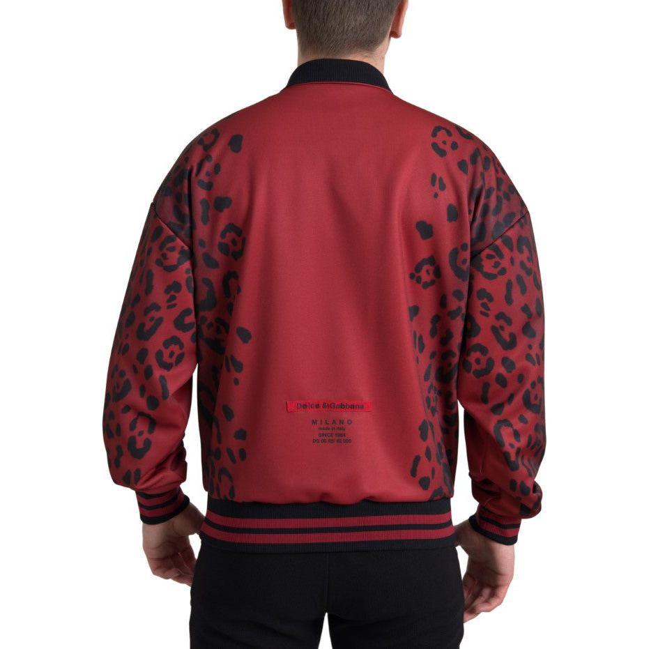 Dolce & Gabbana Red Leopard Polyester Bomber Full Zip Jacket Dolce & Gabbana