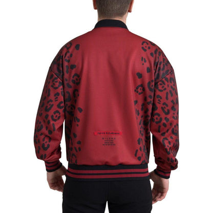 Dolce & Gabbana Red Leopard Polyester Bomber Full Zip Jacket Dolce & Gabbana