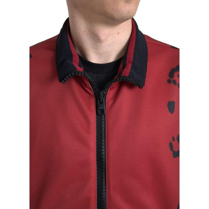 Dolce & Gabbana Red Leopard Polyester Bomber Full Zip Jacket Dolce & Gabbana