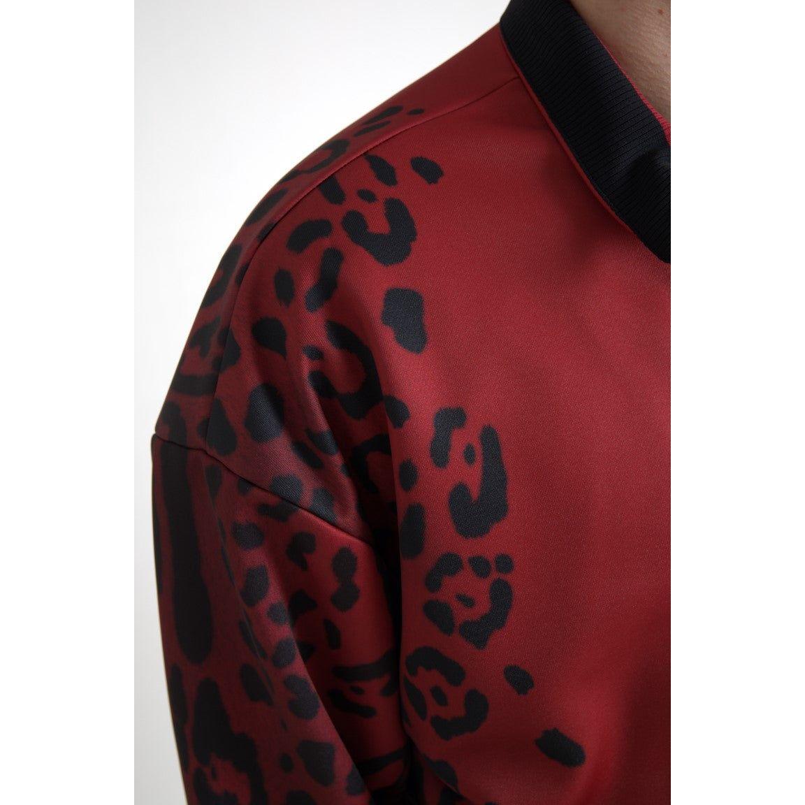 Dolce & Gabbana Red Leopard Polyester Bomber Full Zip Jacket Dolce & Gabbana