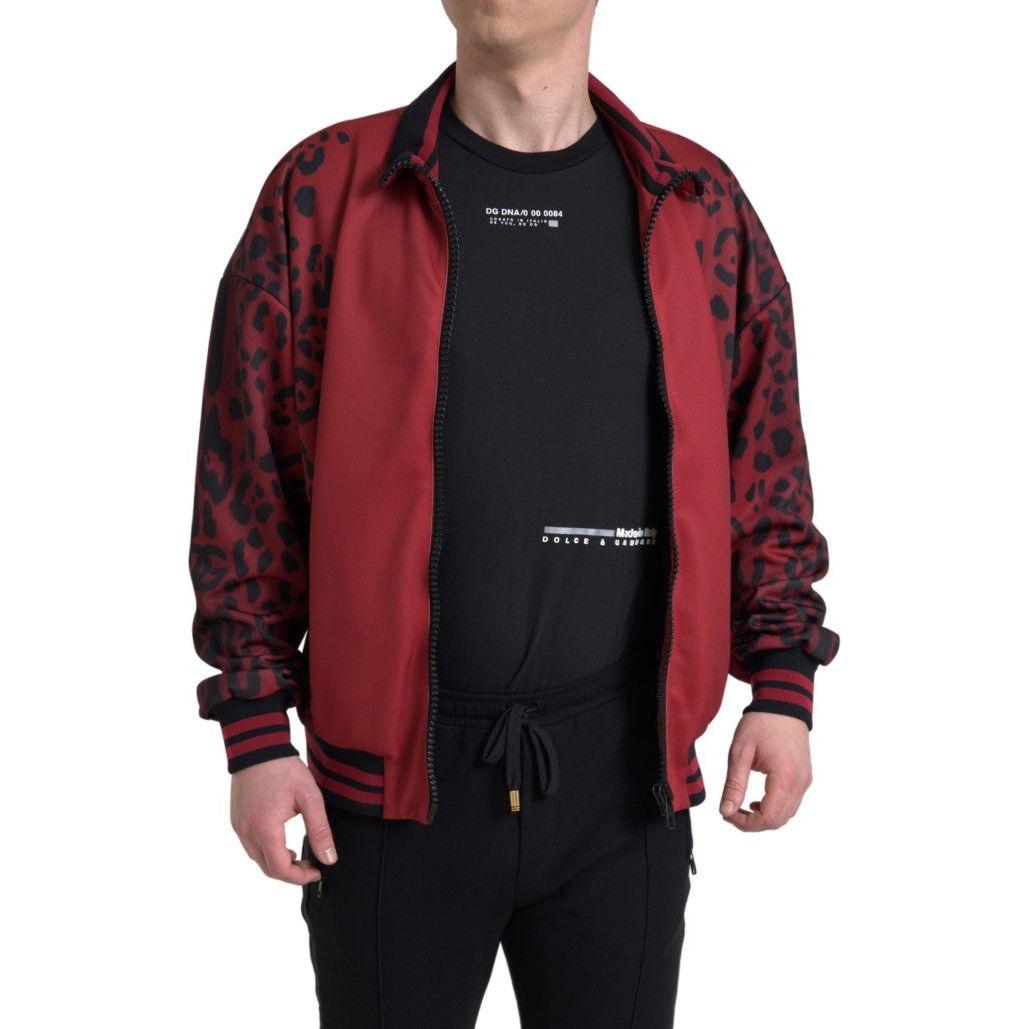 Dolce & Gabbana Red Leopard Polyester Bomber Full Zip Jacket Dolce & Gabbana