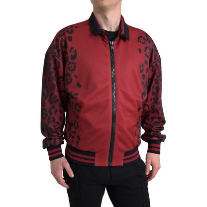 Dolce & Gabbana Red Leopard Polyester Bomber Full Zip Jacket Dolce & Gabbana