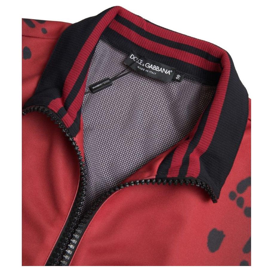 Dolce & Gabbana Red Leopard Polyester Bomber Full Zip Jacket Dolce & Gabbana
