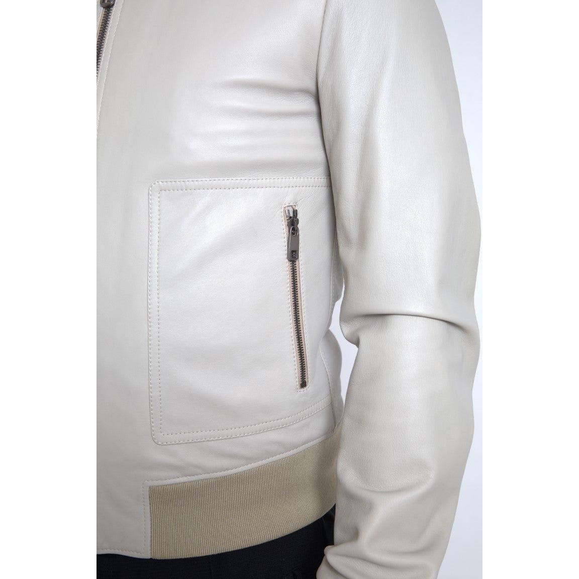 Dolce & Gabbana Cream Leather Bomber Blouson Full Zip Jacket