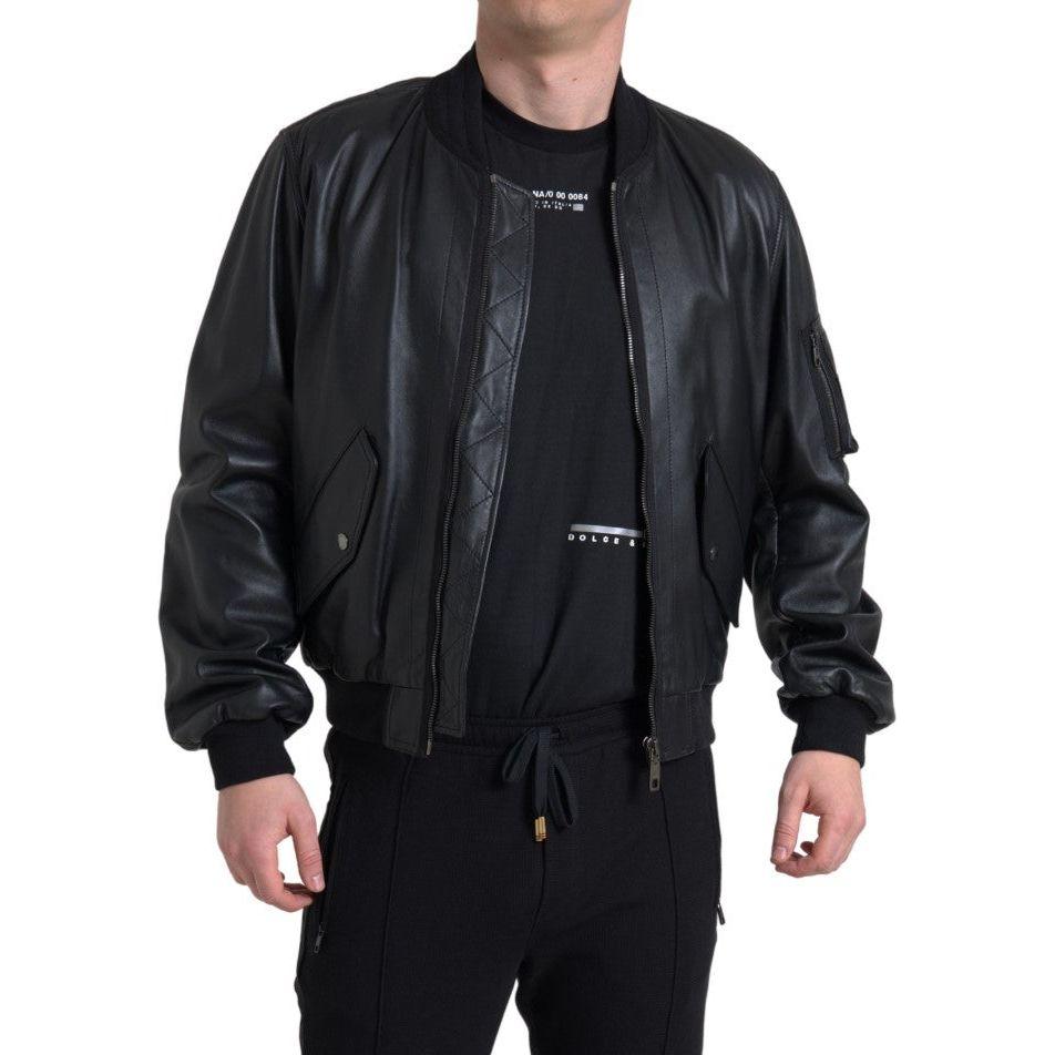 Dolce & Gabbana Elegant Black Leather Bomber Jacket Dolce & Gabbana