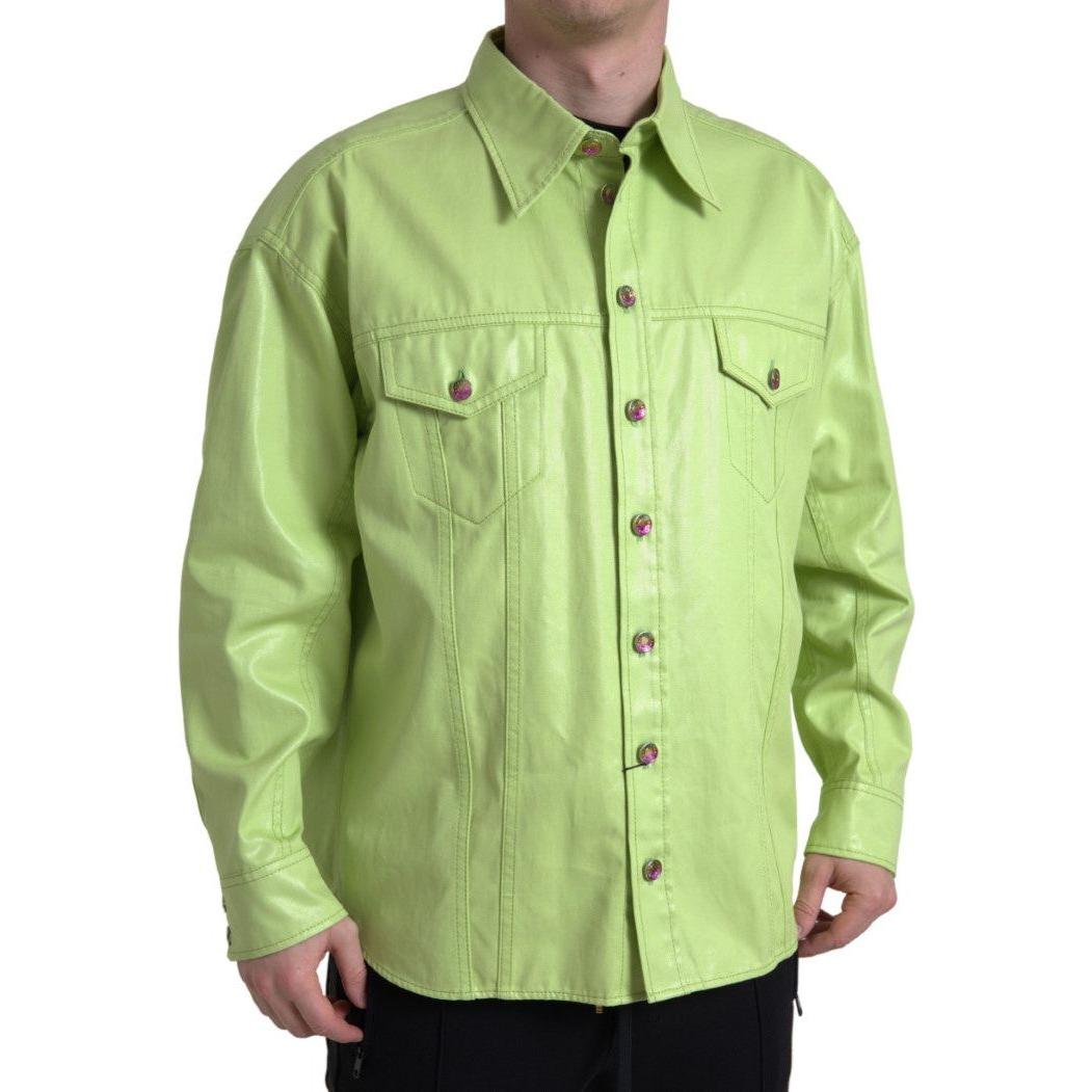 Dolce & Gabbana Green Cotton Collared Button Down Shirt