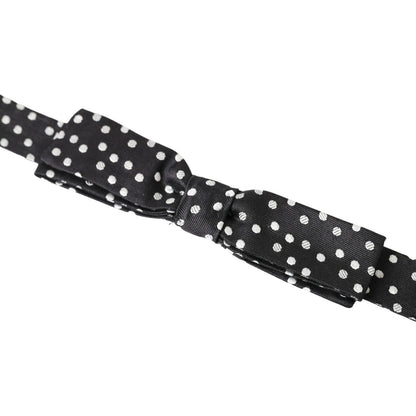 Dolce & Gabbana Black Polka Dot Silk Adjustable Men Neck Papillon Bow Tie