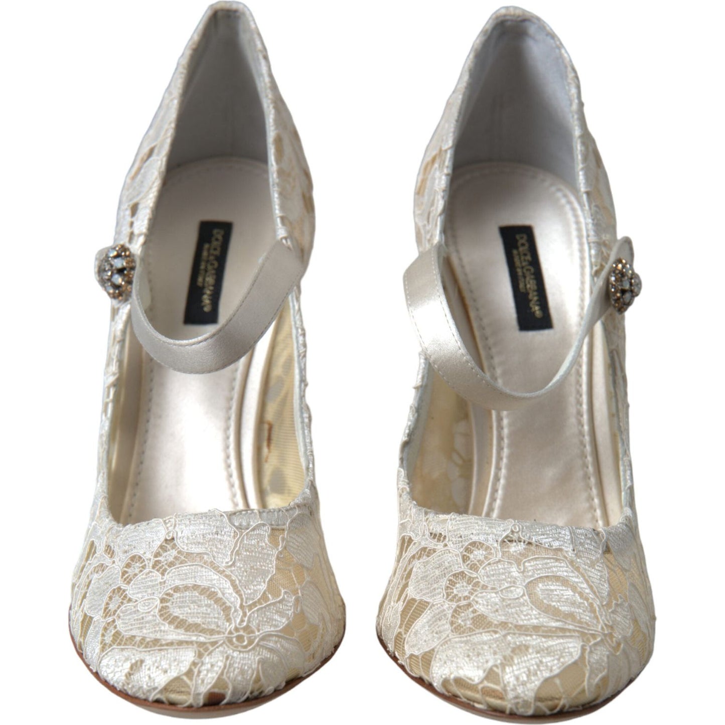 Dolce & Gabbana Chic Lace Block Heels Sandals in Cream White Dolce & Gabbana