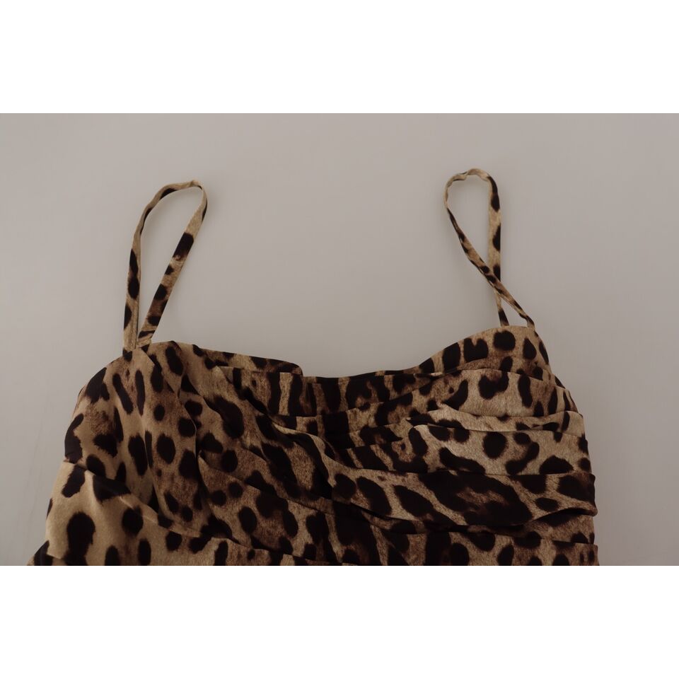 Dolce & Gabbana Brown Leopard Print Ruched Midi Dress