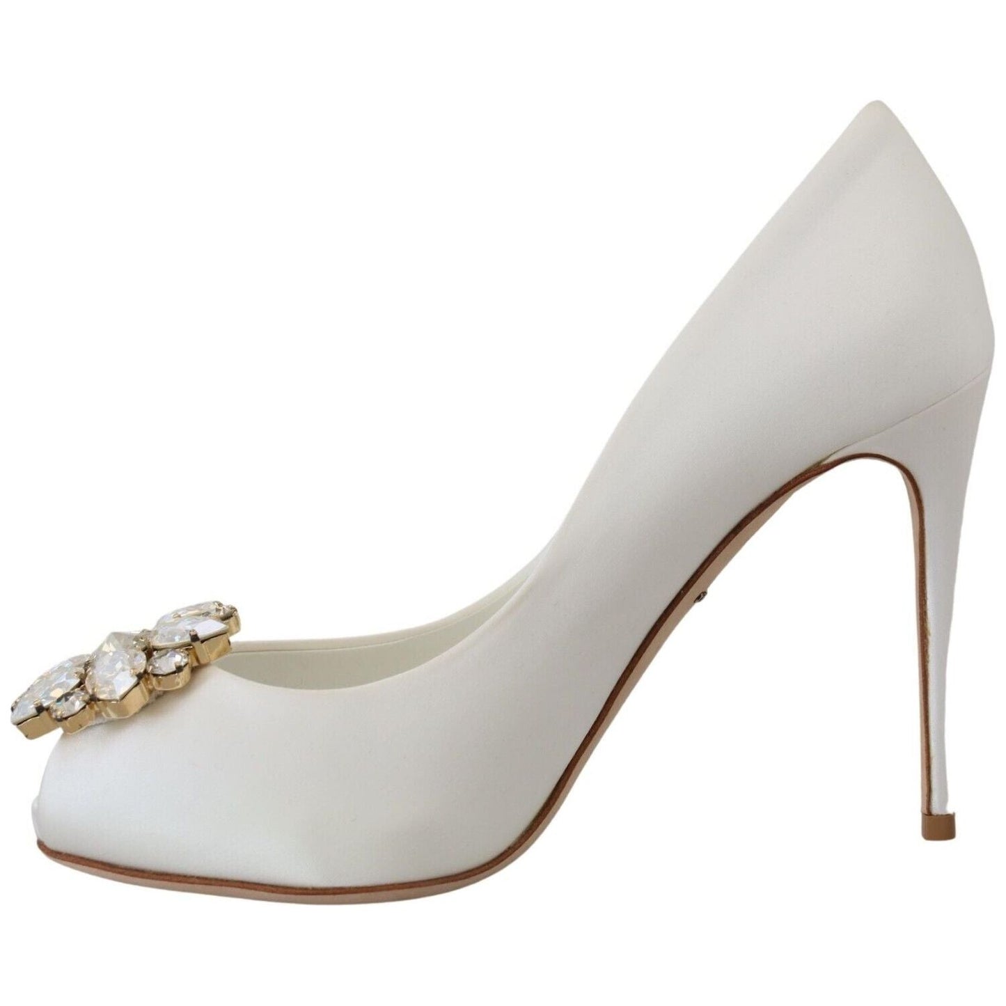 Dolce & Gabbana Crystal-Embellished White Peep Toe Heels Dolce & Gabbana