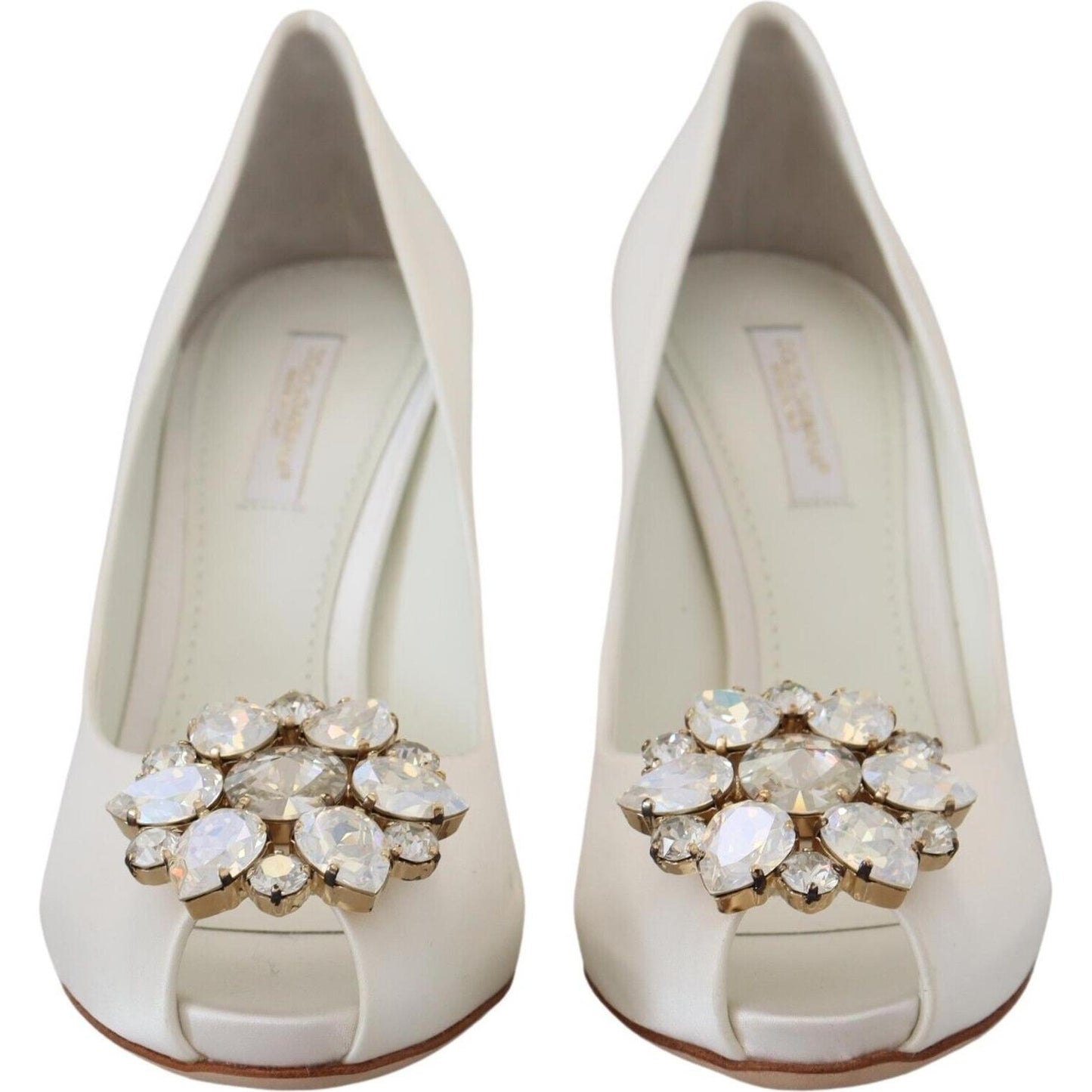 Dolce & Gabbana Crystal-Embellished White Peep Toe Heels Dolce & Gabbana