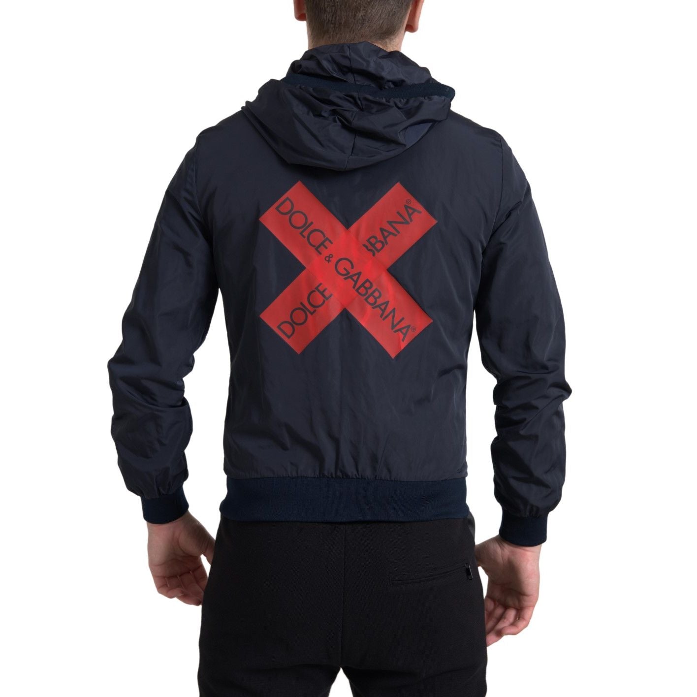 Dolce & Gabbana Blue Hooded Logo Polyester Full Zip Sweater