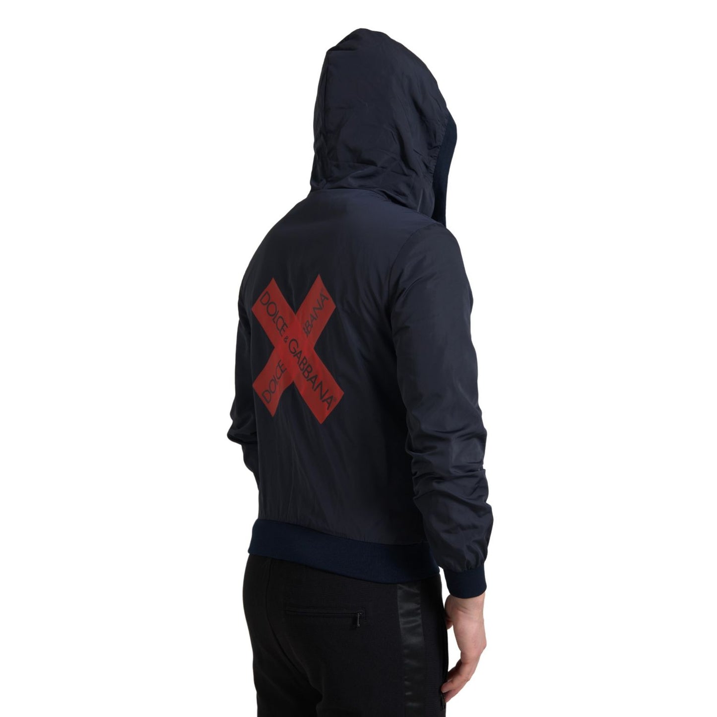 Dolce & Gabbana Blue Hooded Logo Polyester Full Zip Sweater