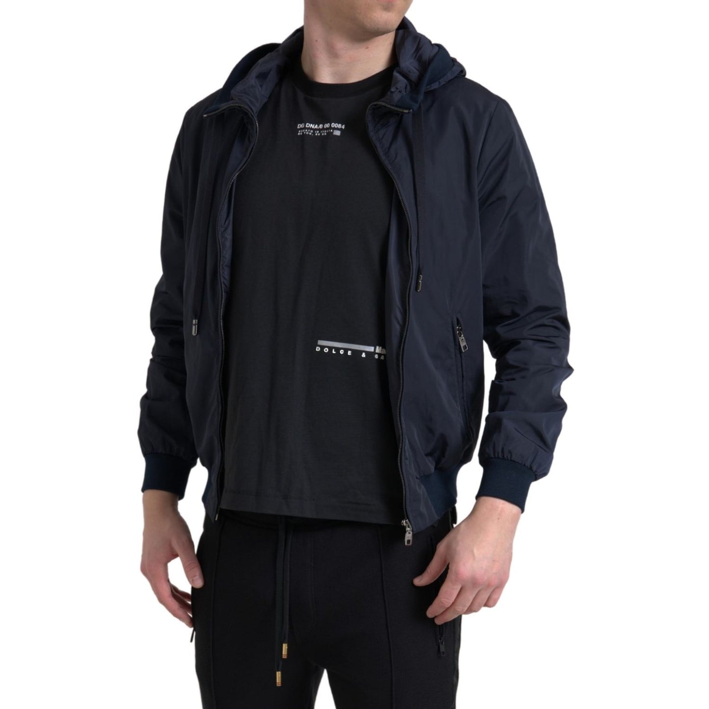 Dolce & Gabbana Blue Hooded Logo Polyester Full Zip Sweater