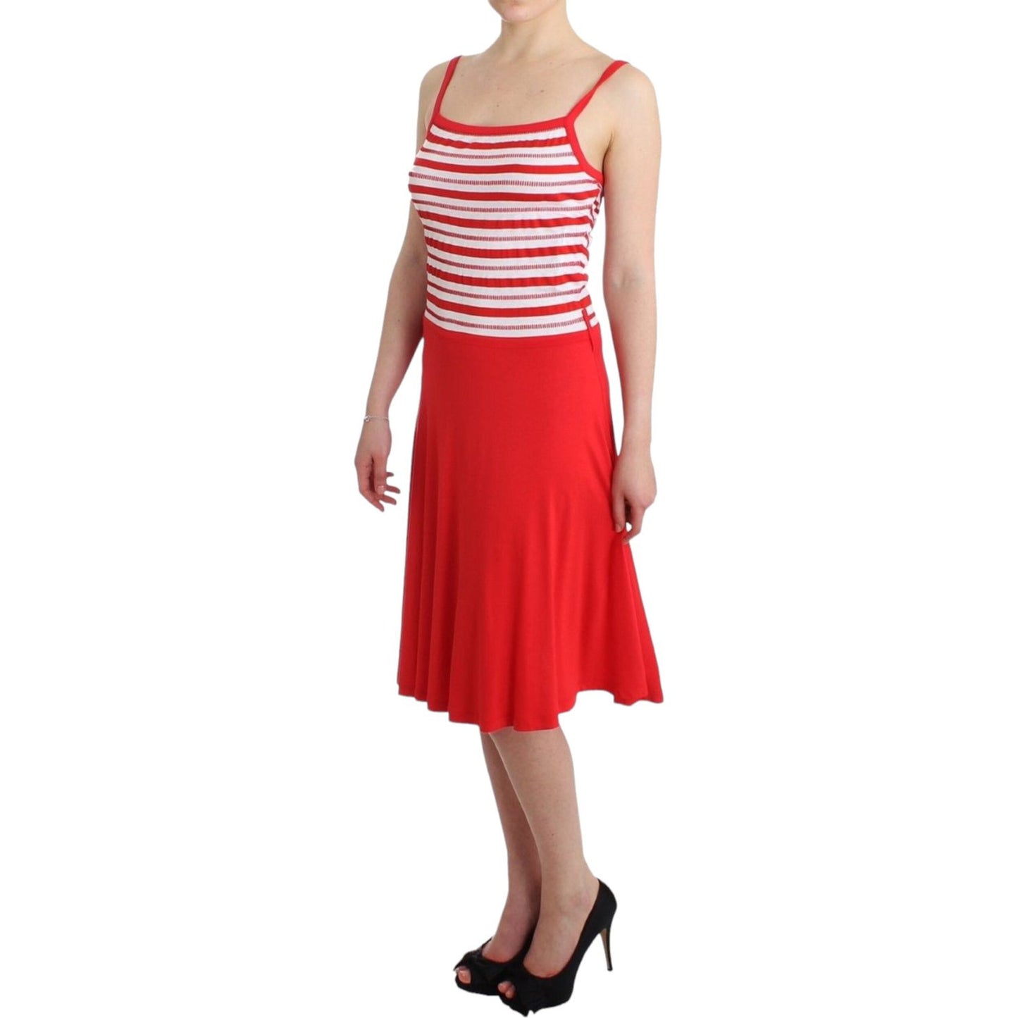 Roccobarocco Red striped jersey A-line dress