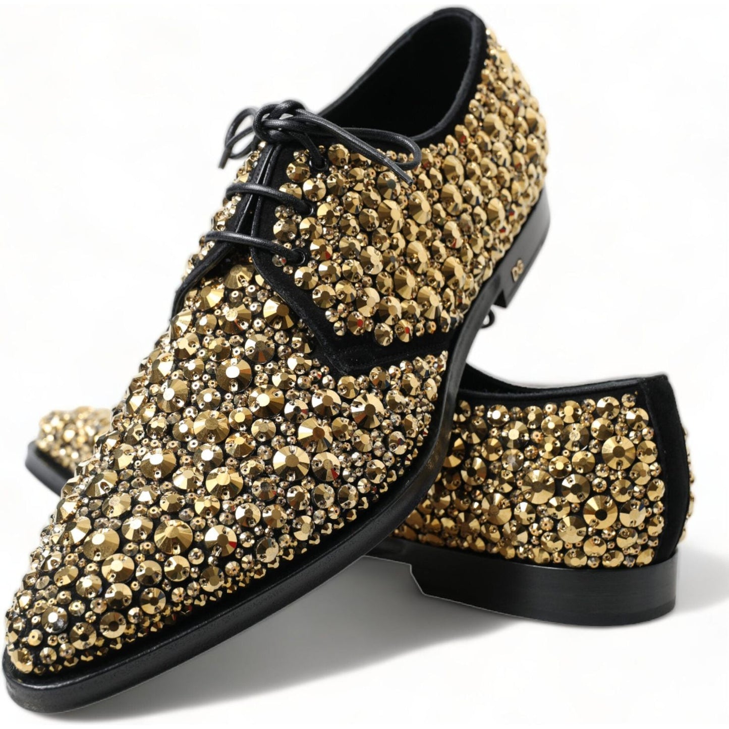 Dolce & Gabbana Elegant Gold Black Suede Derby Dress Shoes Dolce & Gabbana