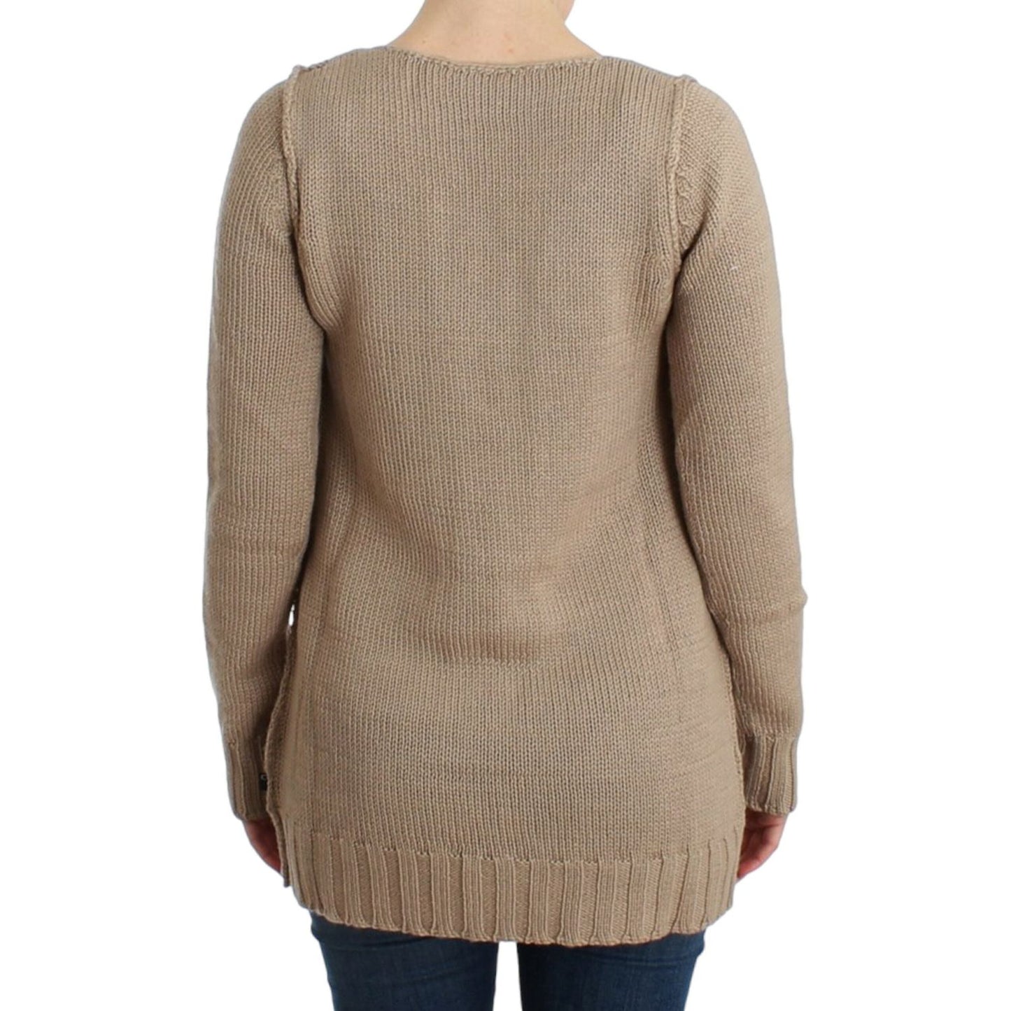 Cavalli Elegant Beige Knitted Crew Neck Sweater Cavalli