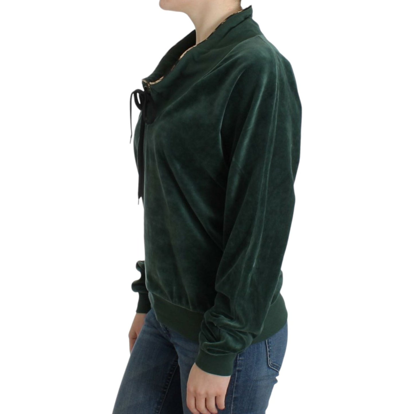 Cavalli Elegant Green Mock Sweater with Rhinestone Detail Cavalli