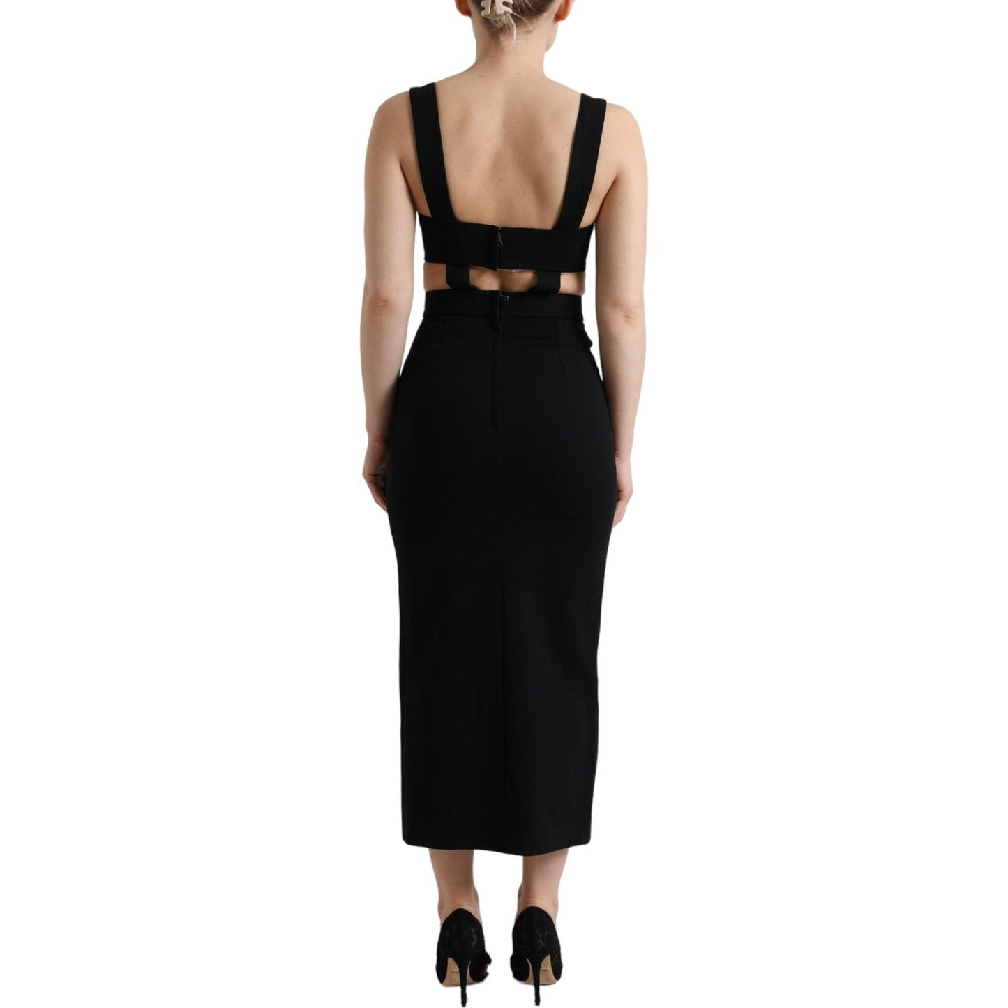Dolce & Gabbana Black Cut Out Sleeveless Bodycon Midi Dress