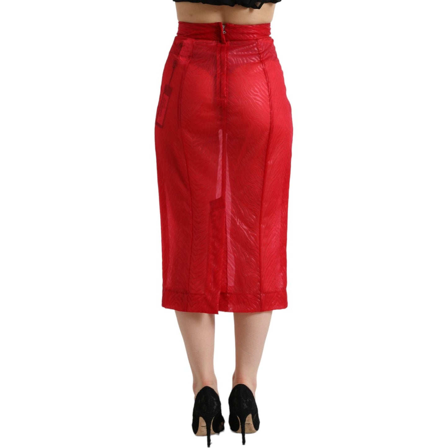 Dolce & Gabbana Chic Red High Waist Sheer Midi Skirt Dolce & Gabbana