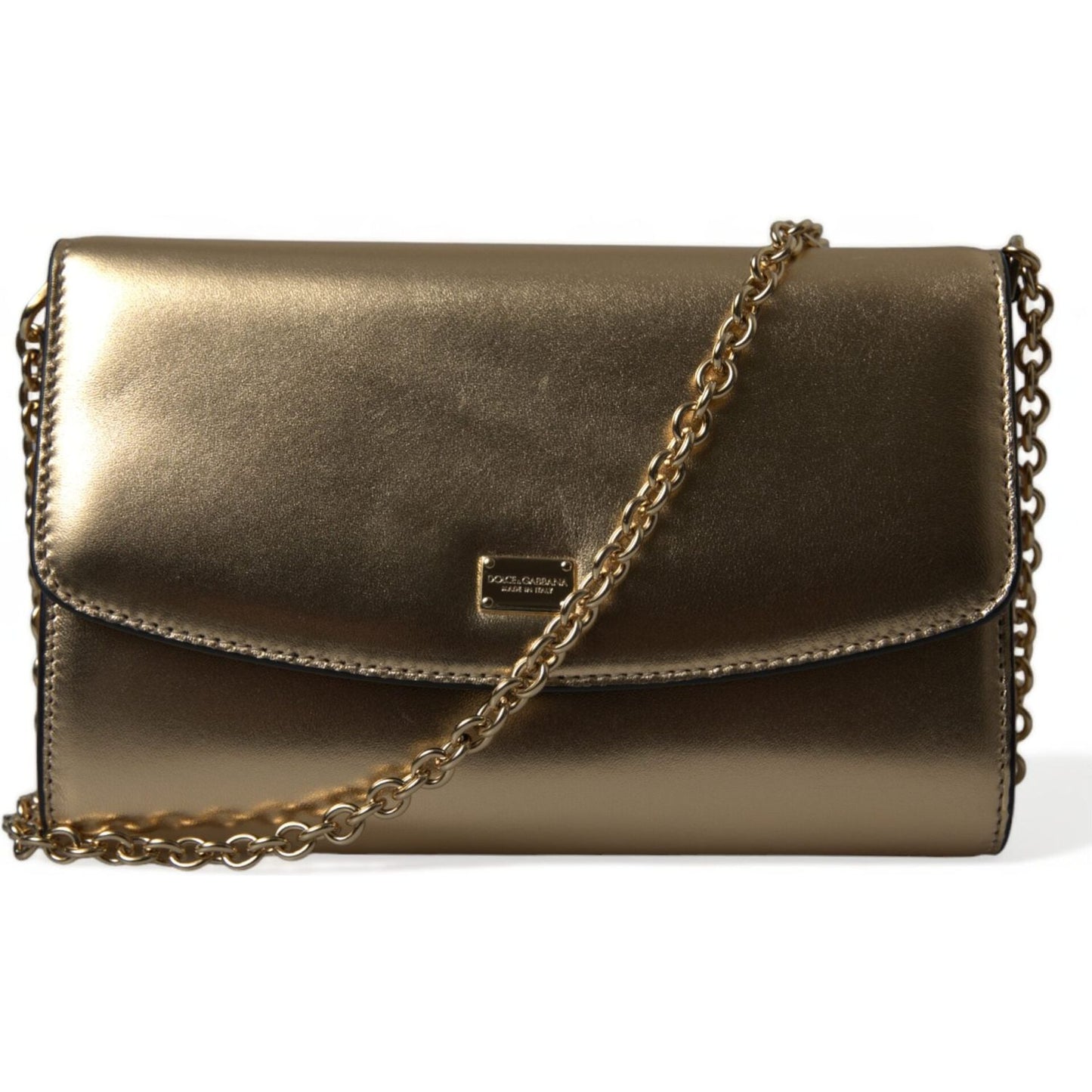 Dolce & Gabbana Elegant Metallic Gold Leather Crossbody Purse Dolce & Gabbana