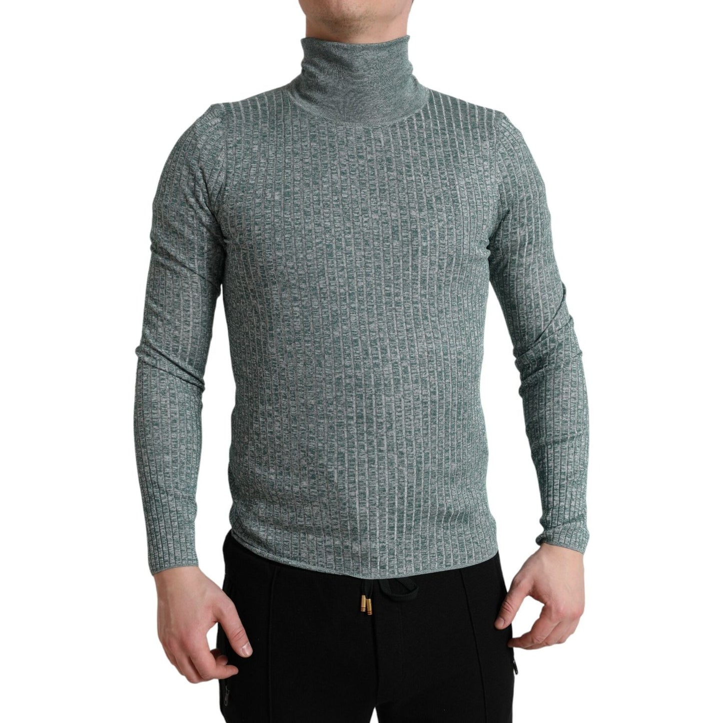 Dolce & Gabbana Green Polyester Turtleneck Pullover Sweater Dolce & Gabbana