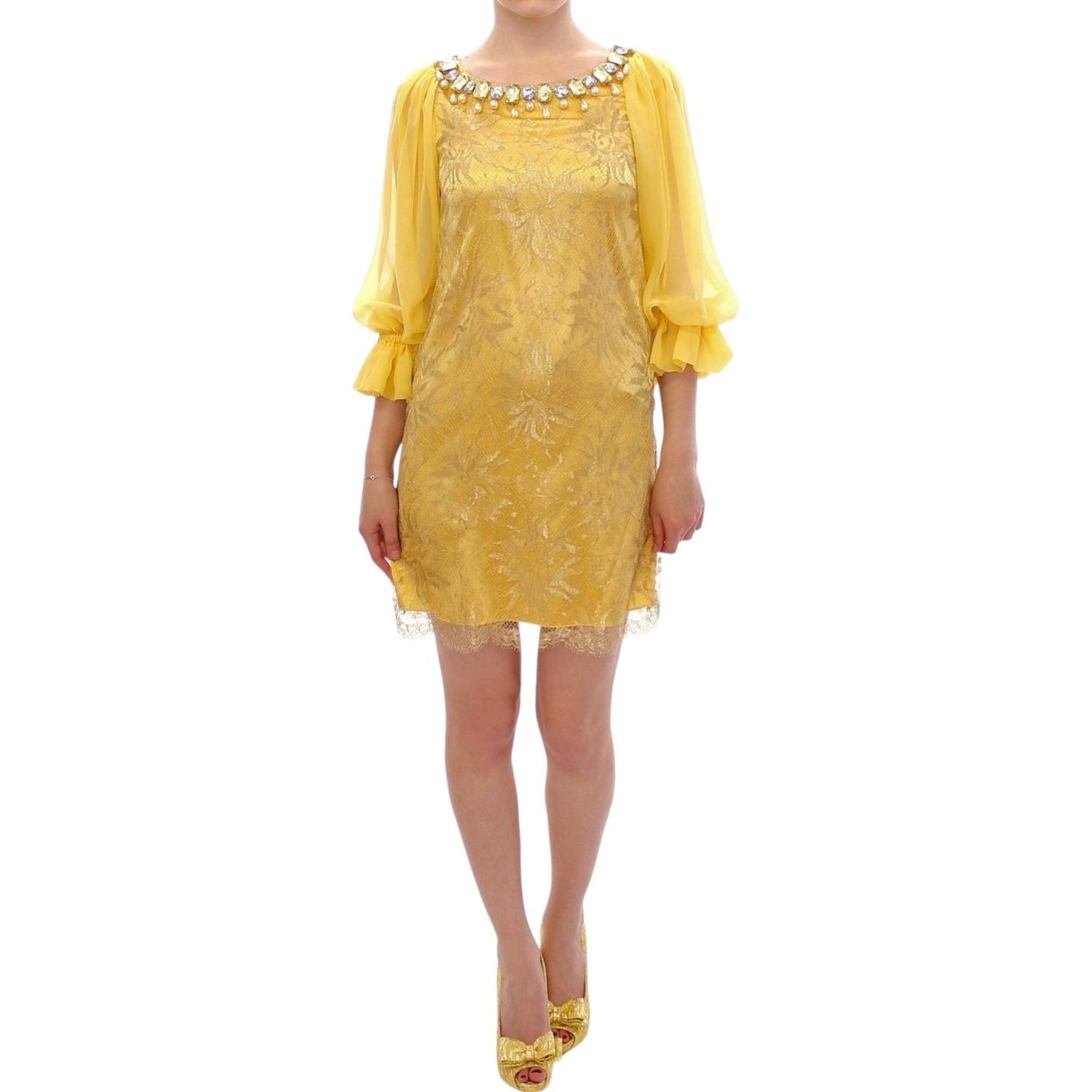 Dolce & Gabbana Yellow lace crystal mini dress