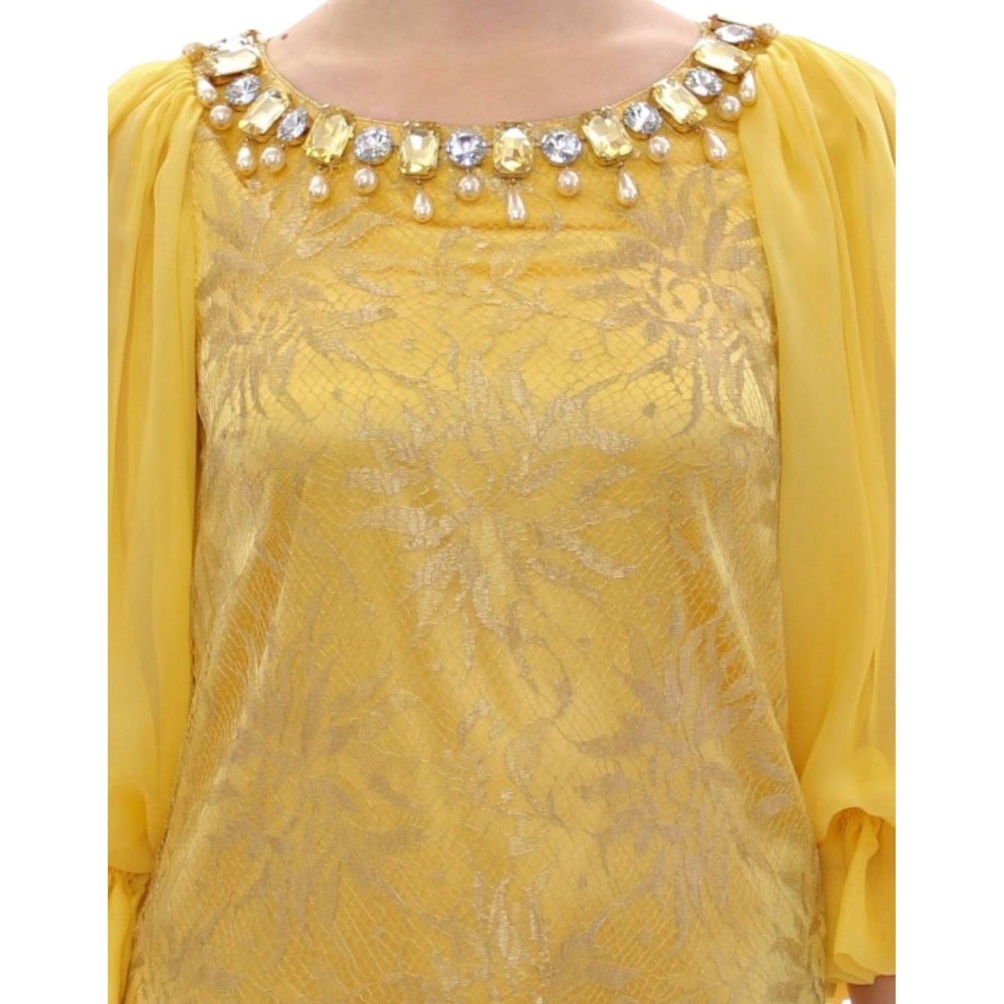 Dolce & Gabbana Yellow Lace Crystal Embellished Mini Dress Dolce & Gabbana