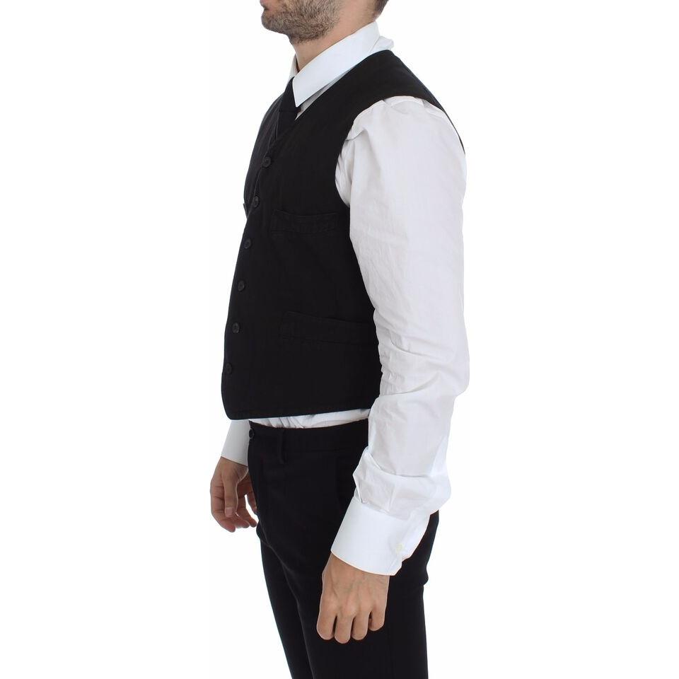 Dolce & Gabbana Black Flax Cotton Dress Vest Blazer