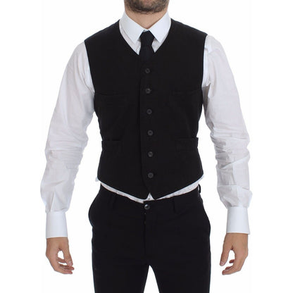 Dolce & Gabbana Black Flax Cotton Dress Vest Blazer
