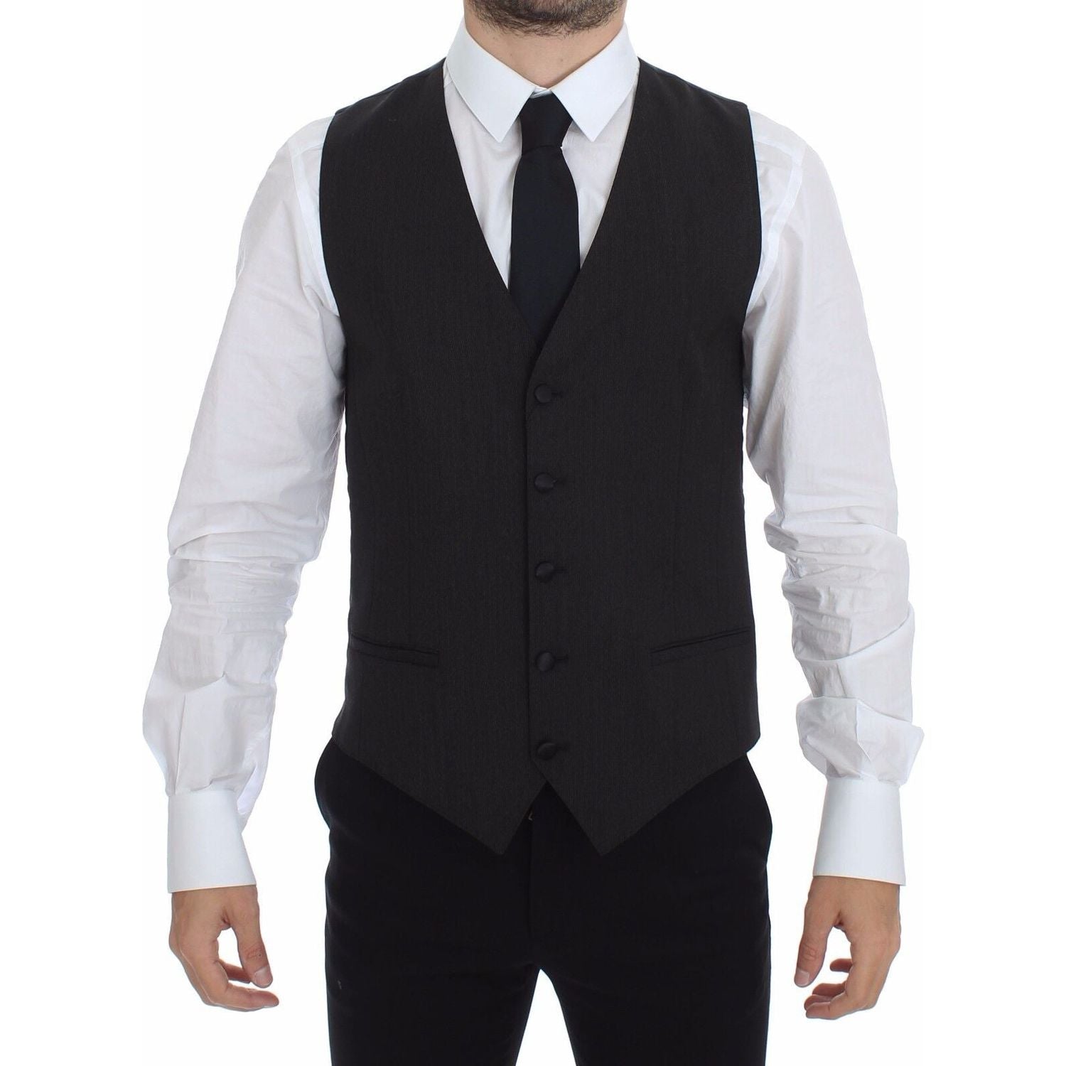Dolce & Gabbana Gray Wool Stretch Dress Vest Blazer