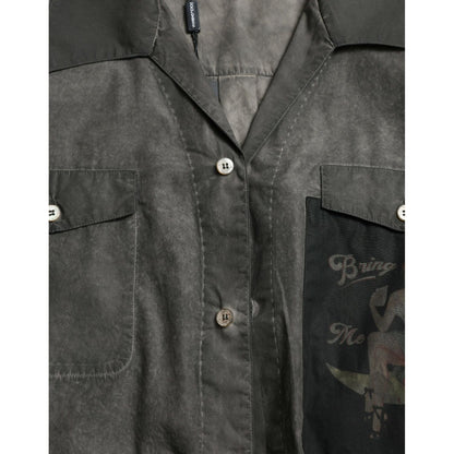 Dolce & Gabbana Dark Gray Cotton Collared Long Sleeves Shirt