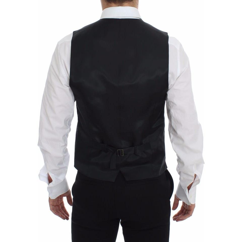 Dolce & Gabbana Gray Striped Wool Logo Vest Gilet Weste