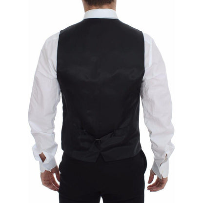 Dolce & Gabbana Gray Striped Wool Logo Vest Gilet Weste