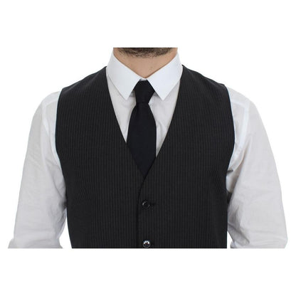Dolce & Gabbana Gray Striped Wool Single Breasted Vest