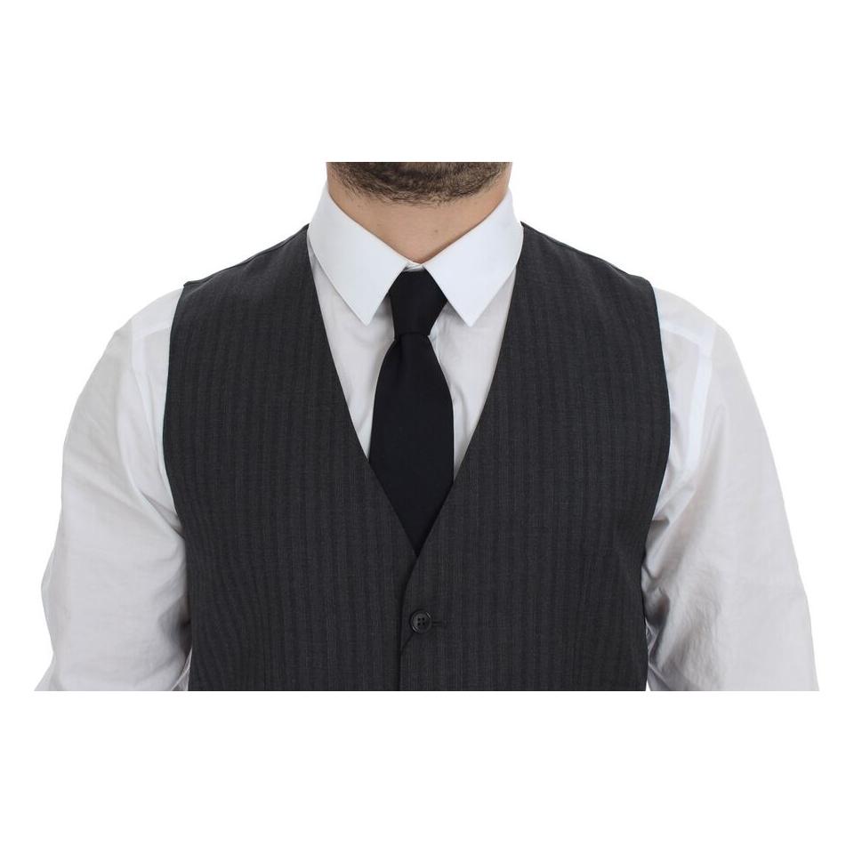 Dolce & Gabbana Gray Striped Wool Single Breasted Vest