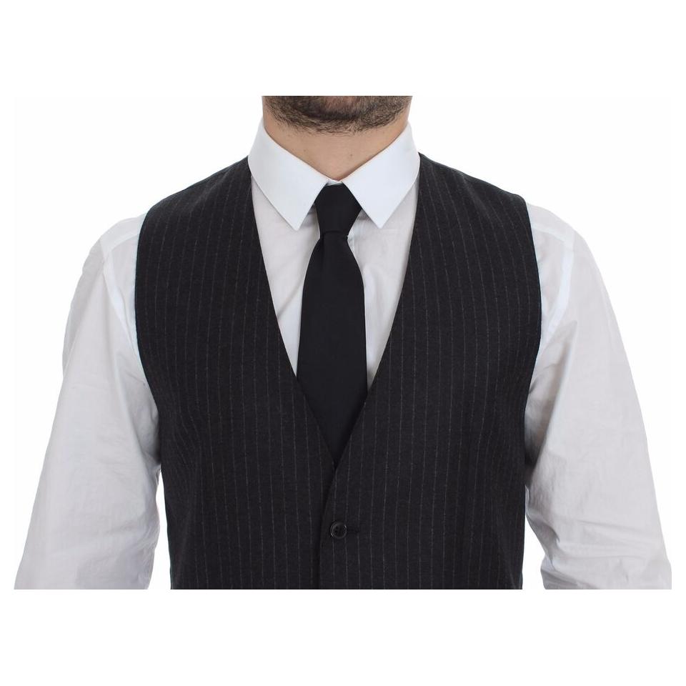 Dolce & Gabbana Elegant Gray Striped Wool Dress Vest Dolce & Gabbana