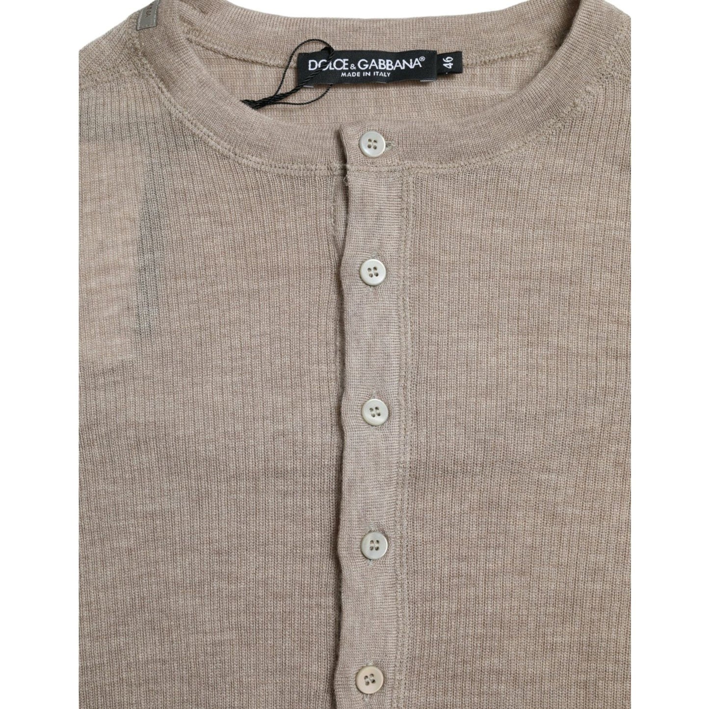 Dolce & Gabbana Elegant Beige Henley Cashmere Sweater Dolce & Gabbana