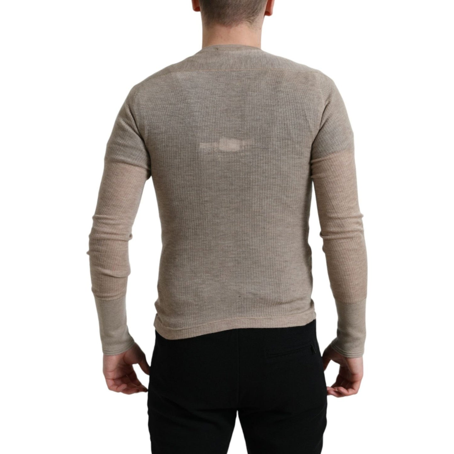 Dolce & Gabbana Elegant Beige Henley Cashmere Sweater Dolce & Gabbana