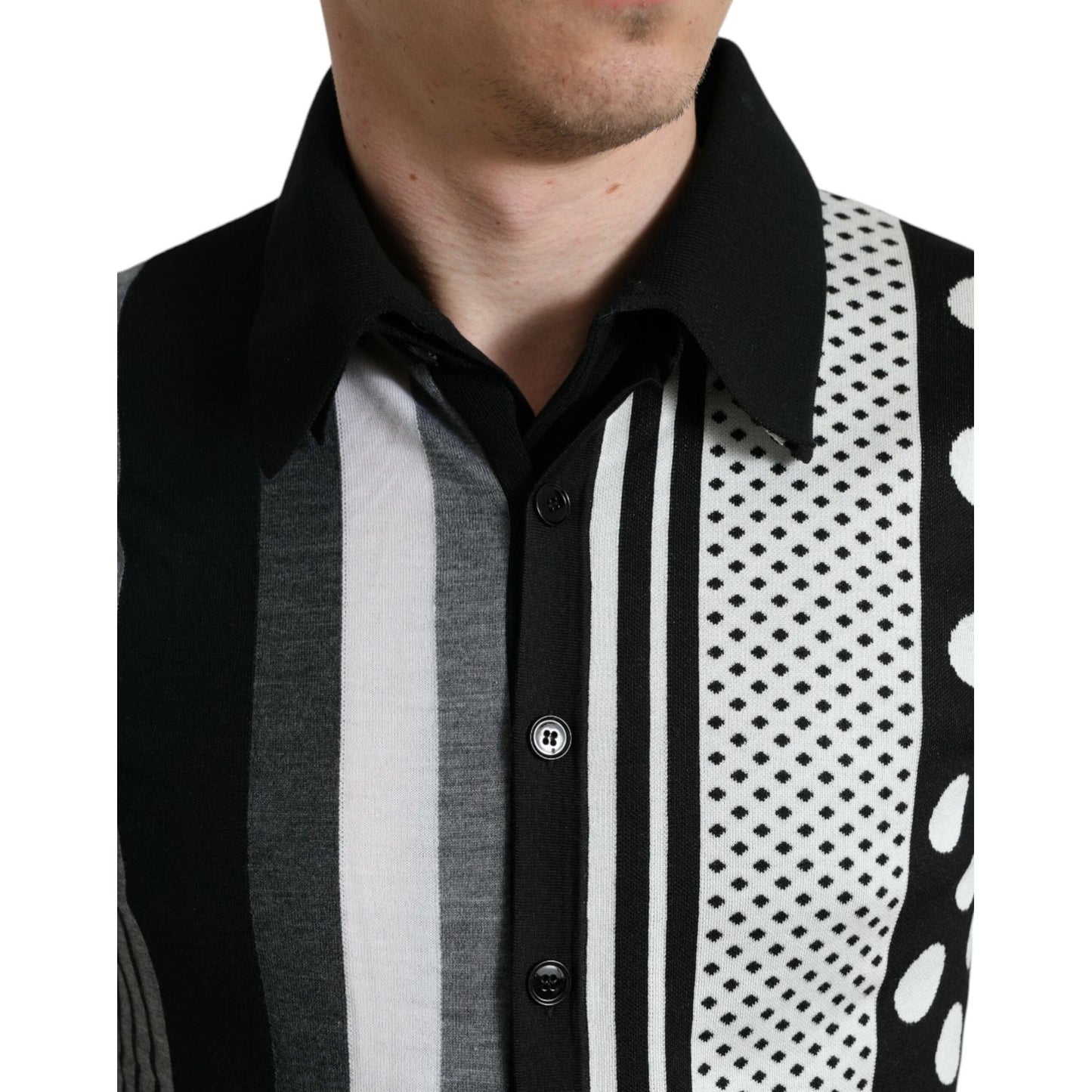 Dolce & Gabbana Black White Jumper Cardigan Polo Sweater