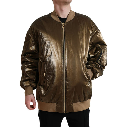 Elegant Bronze Bomber Jacket