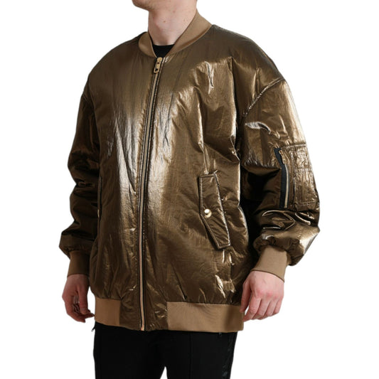 Elegant Bronze Bomber Jacket